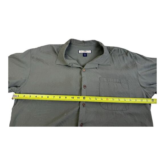 Tommy Bahama Men’s Green Palm Tree Textured Silk Button Up Short Sleeve Shirt L - Picture 8 of 10